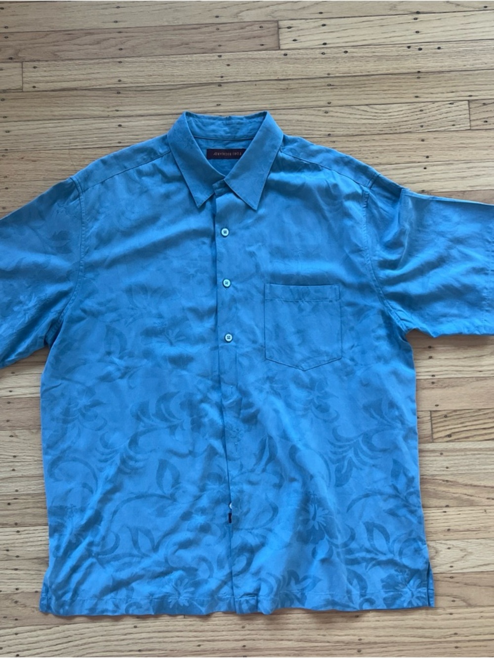 Tori Richard Blue Textured Floral Silk Cotton Hawaiian Shirt Men’s XL